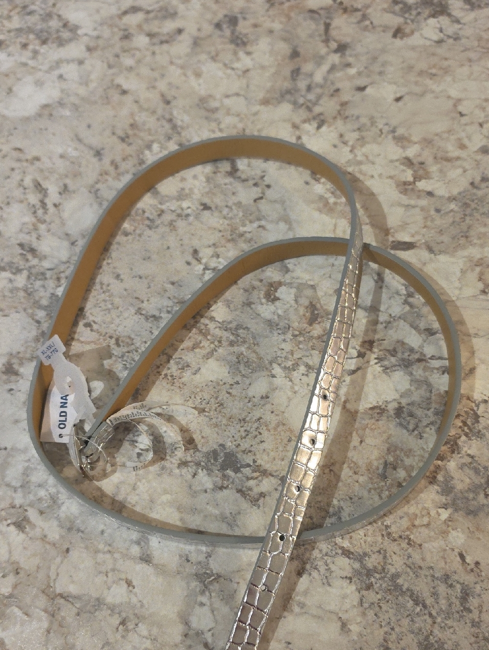 Silver Croc Print Skinny Belt Xxl